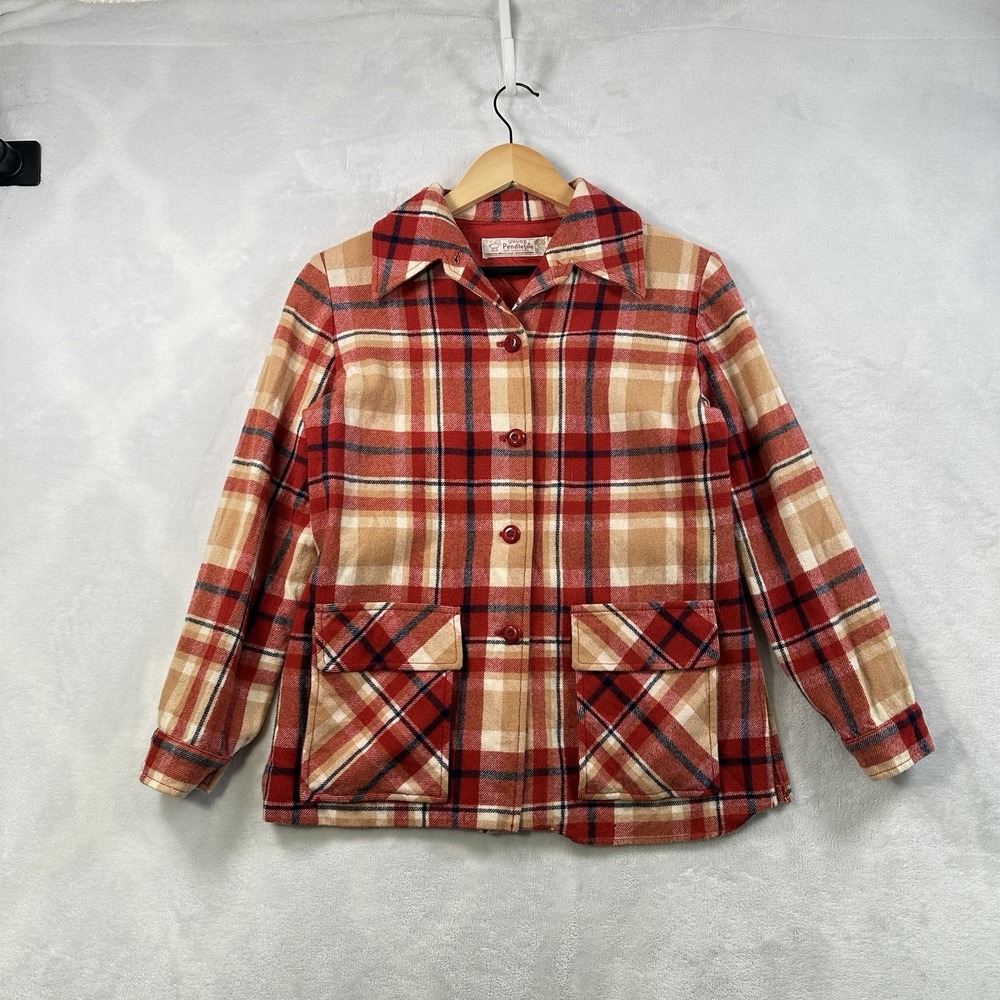 Vtg Original 60s Young Pendleton Red Check 100% Virgin Wool Jacket Blazer 13-14